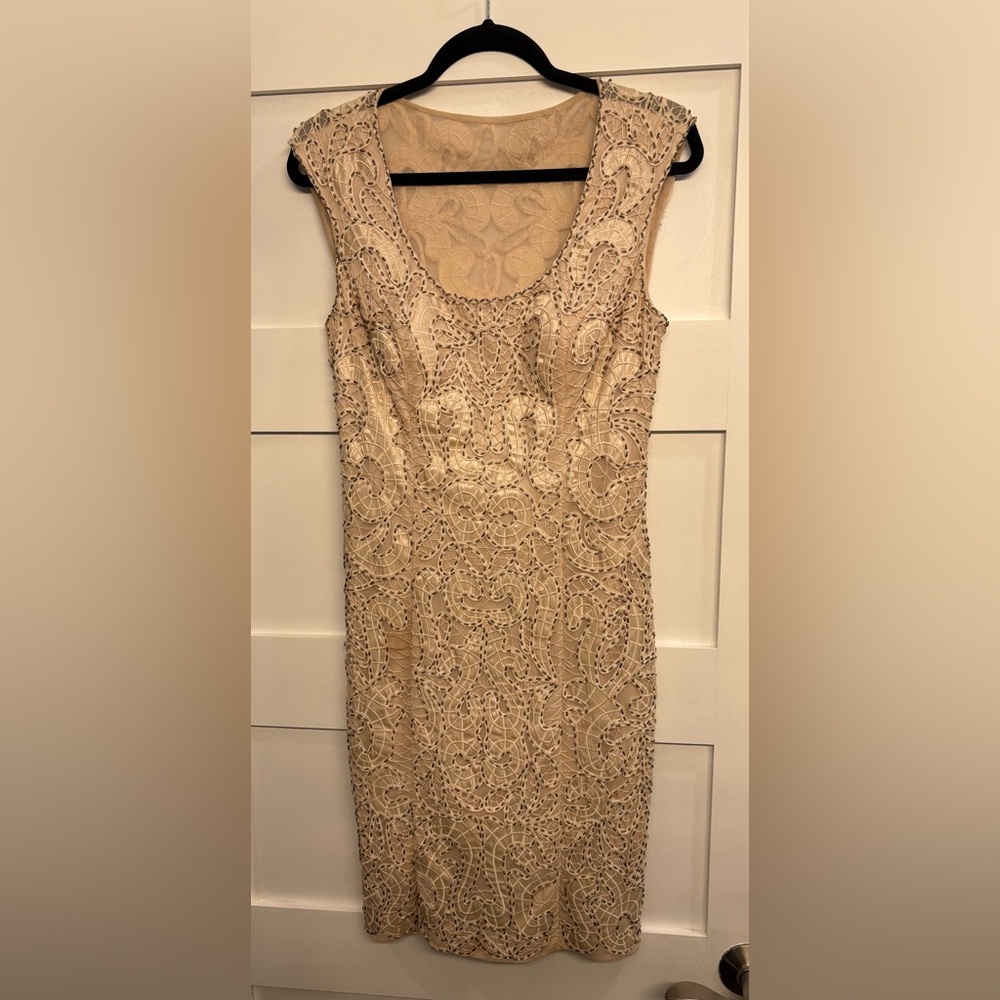 Sue Wong Cream Lace Midi Dress with Scoop Neck